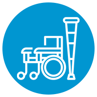 blue icon with wheelchair and crutch