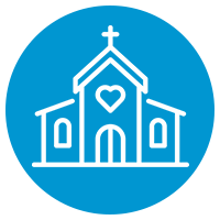 blue icon with church
