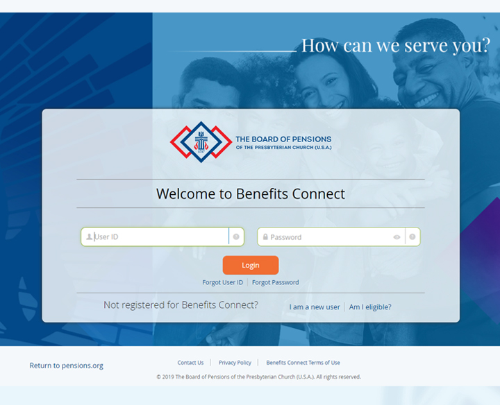 Benefits Connect login screen 